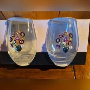 Set Of 2 Rachel Zoe Stemless Wine Glasses-New In Original Box
